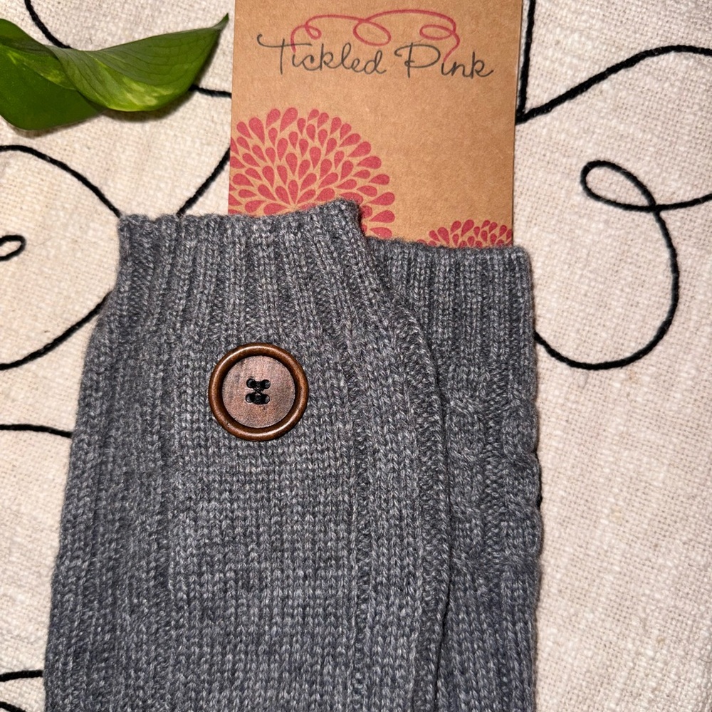 Gray Knit Leg Warmers with Buttons - Picture 2 of 4